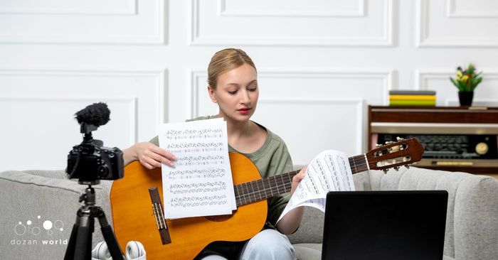 Composer reviewing sheet music notation and preparing a composition for professional music publishing.