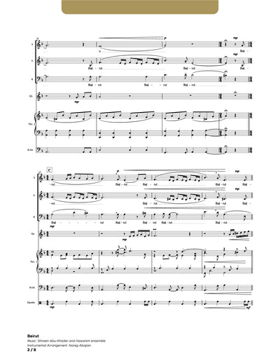 Beirut_SAB _Qanun_Piano_Bass Guitar_Djembe (Conductor Score)