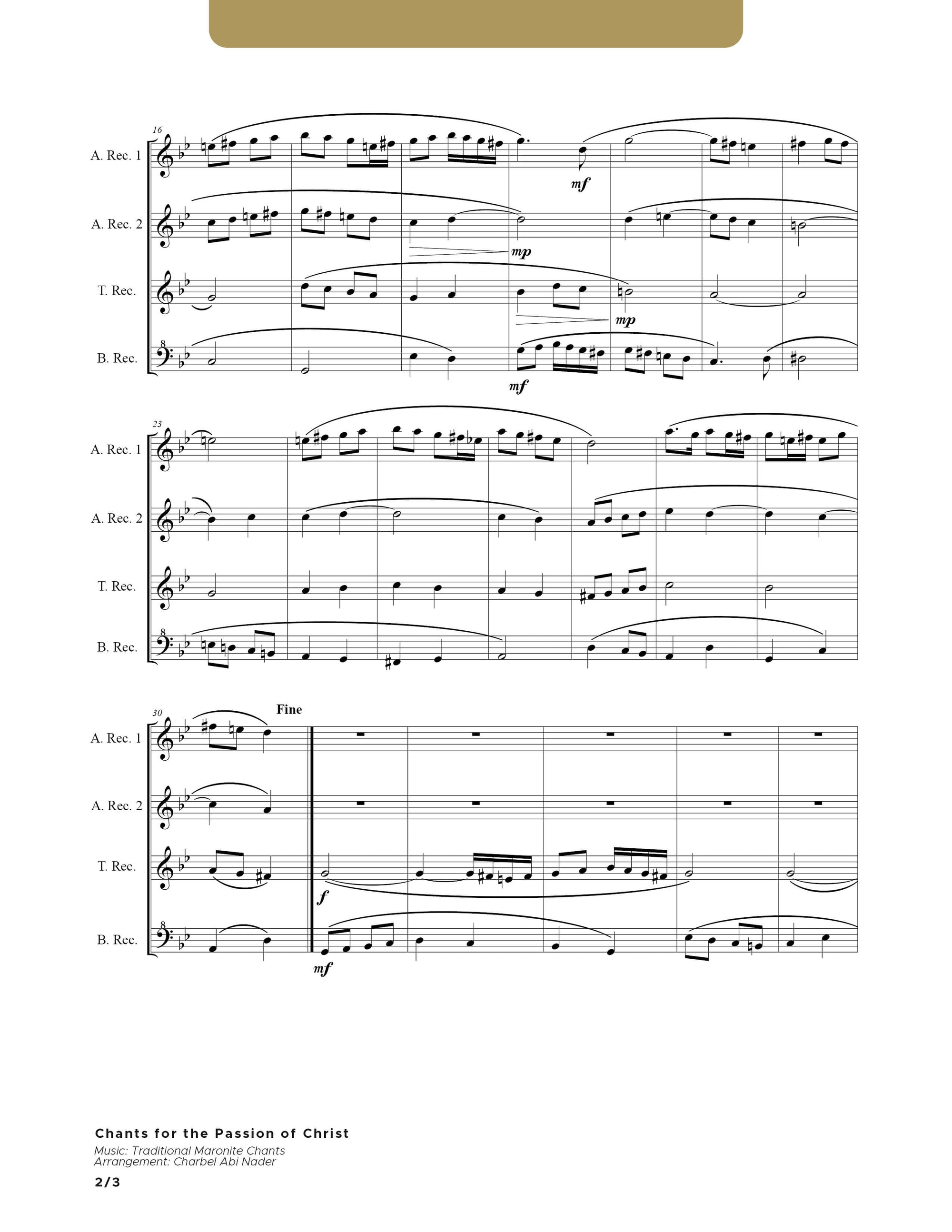 Chants for the Passion of Christ (for Recorder Quartet)