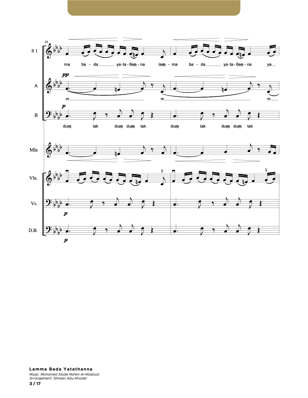 Lamma Bada Yatathanna - SSATB and Instuments