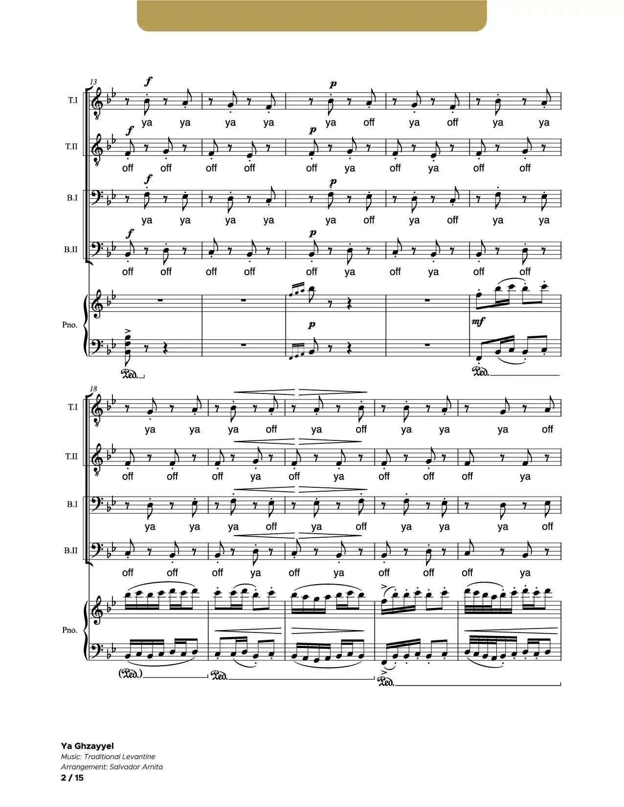 Ya Ghzayyel_TTBB and Piano