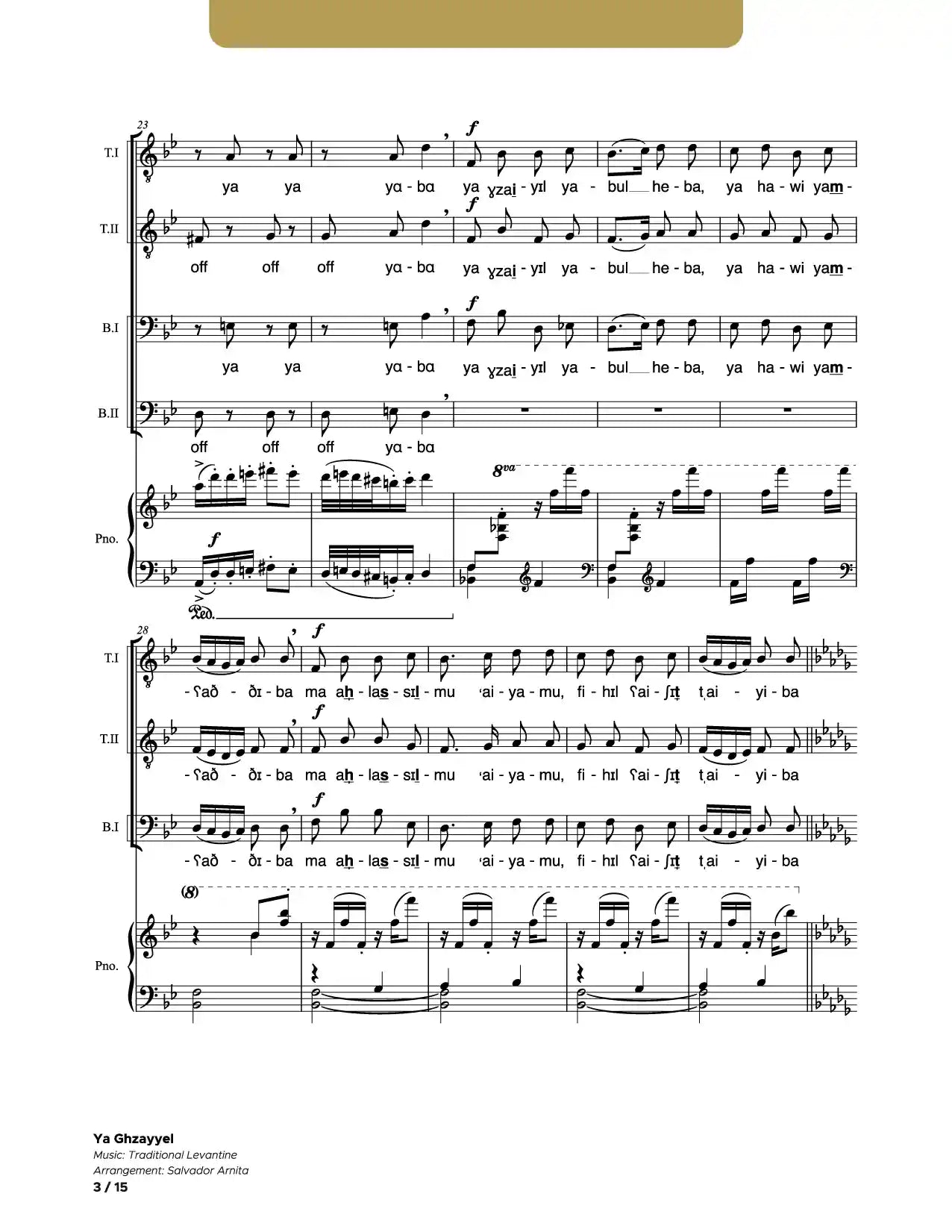 Ya Ghzayyel_TTBB and Piano