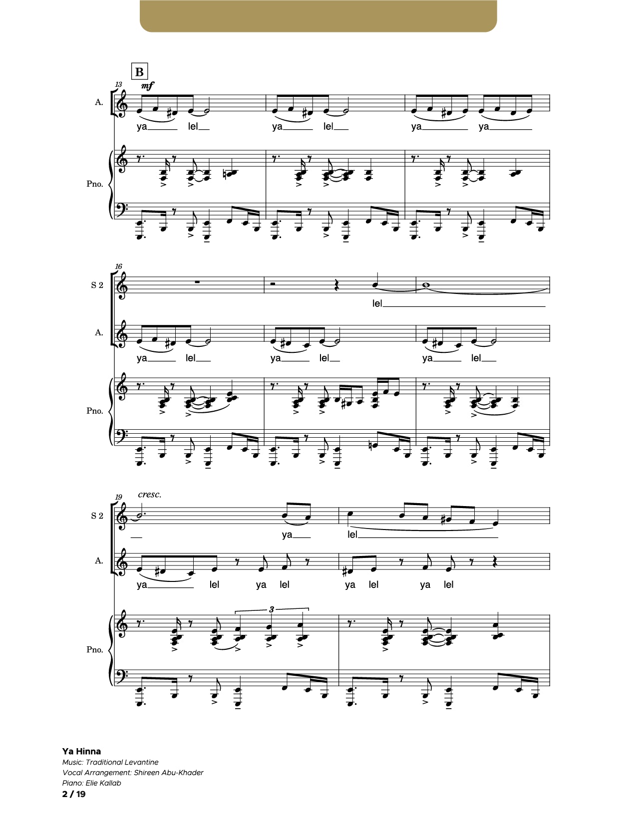 Ya Hinna_SSA and Piano