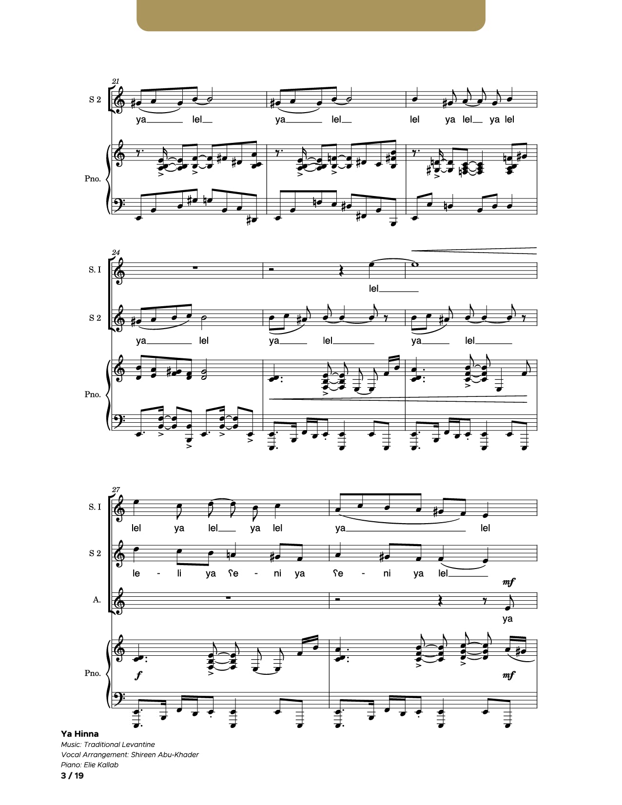 Ya Hinna_SSA and Piano