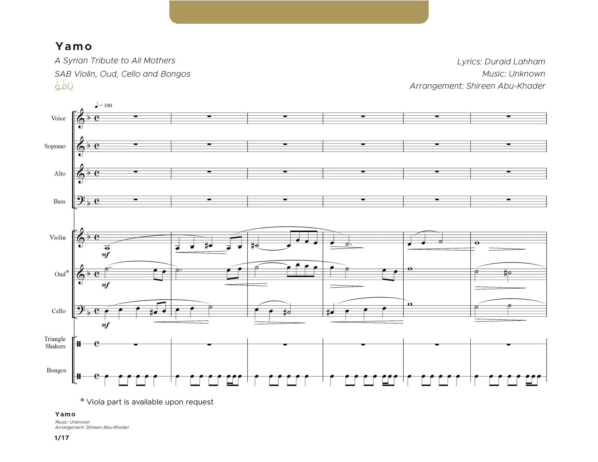Yamo - SAB with instruments - Full Score