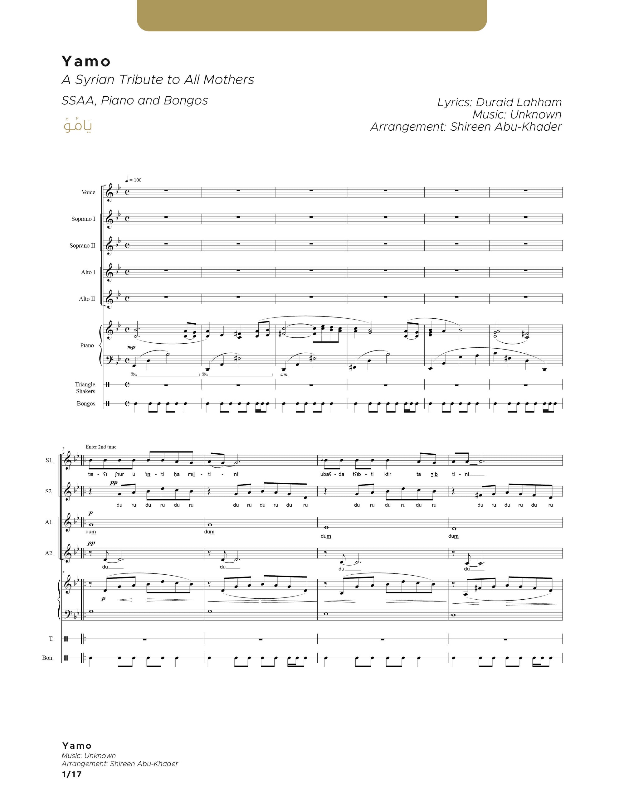 Yamo  SSAA - Piano and Percussions