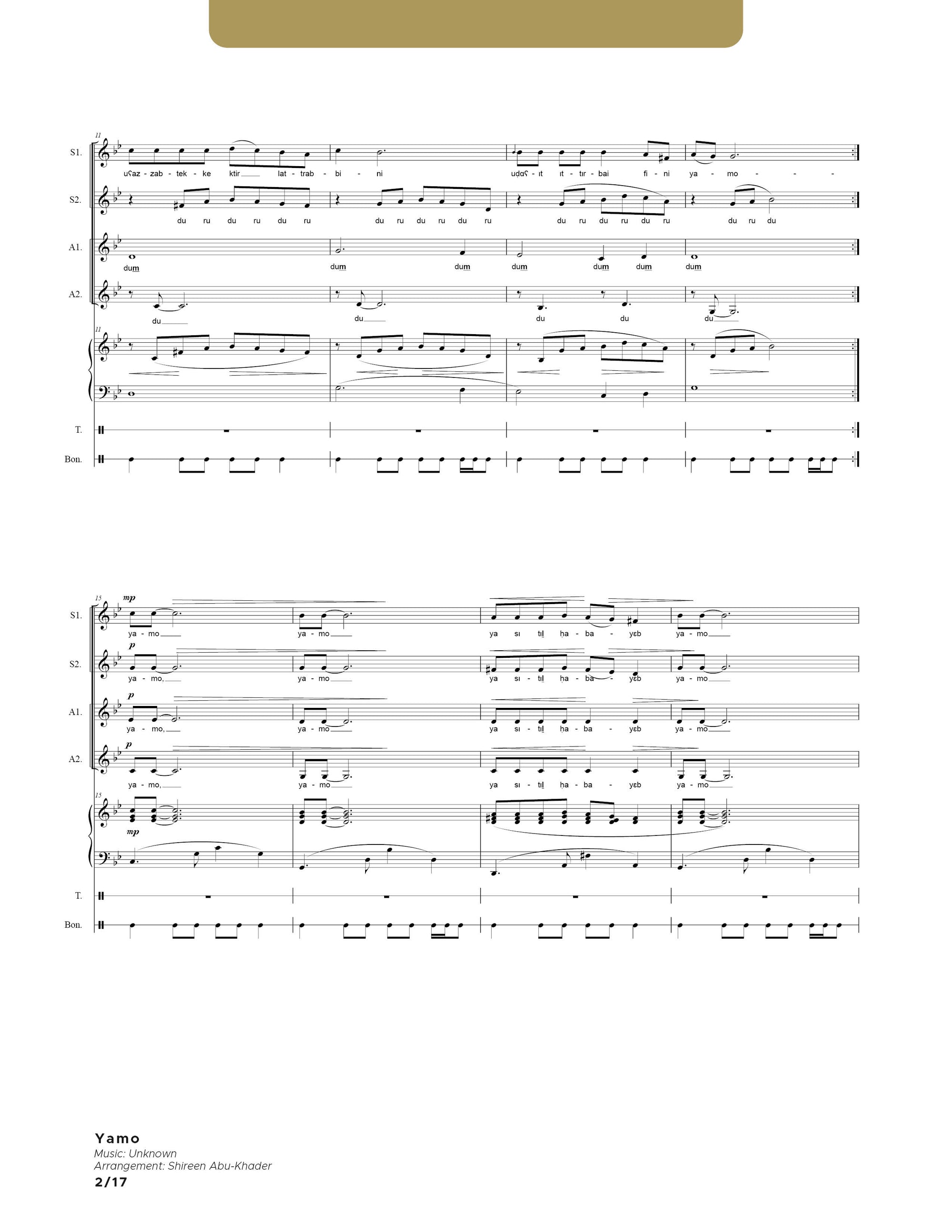 Yamo  SSAA - Piano and Percussions