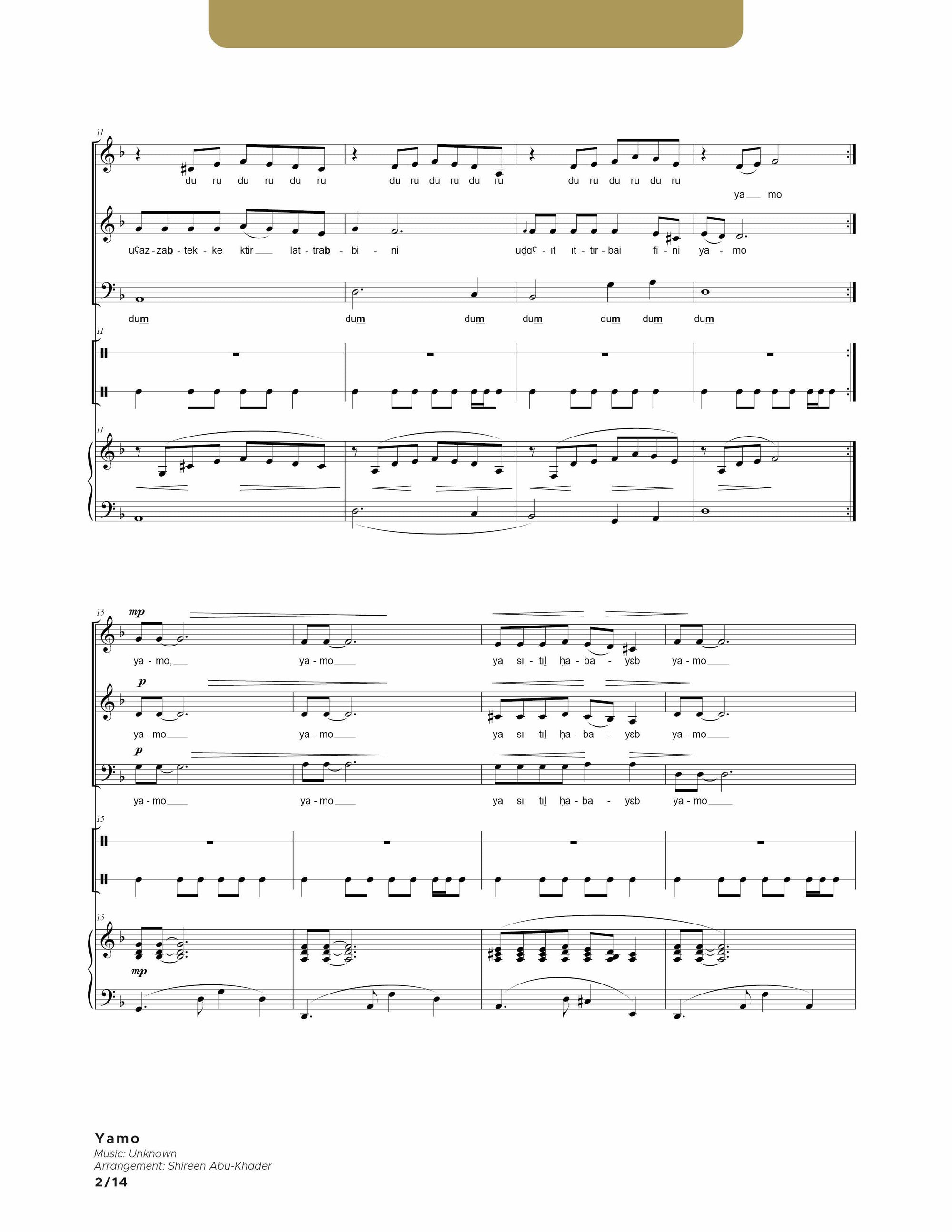 Yamo SAB - Piano & Percussion