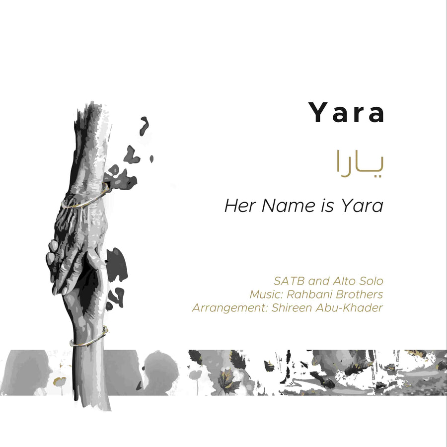 Album cover for 'Her Name is Yara' with a black and white image of hands holding a branch.
