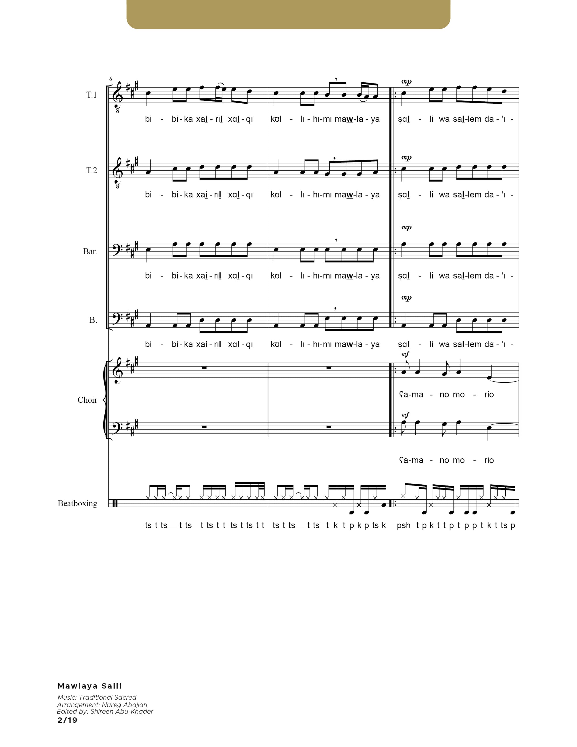 Mawlaya Salli - TTBB & SATB